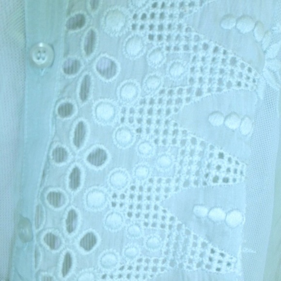 JOHNNY WAS 4 LOVE & LIBERTY blue button up Shirt Rozlynn embroidered lace S NWT - Picture 3 of 6